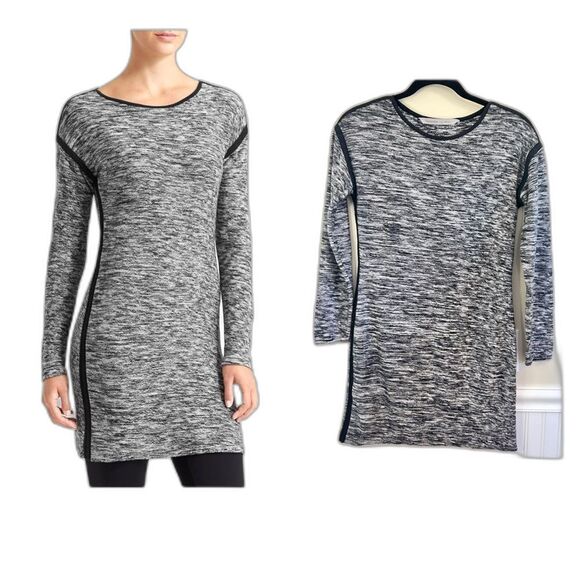 Athleta Retreat Marled Knit Sweater Dress Black Gray Size Small Cozy Couture - Picture 1 of 12